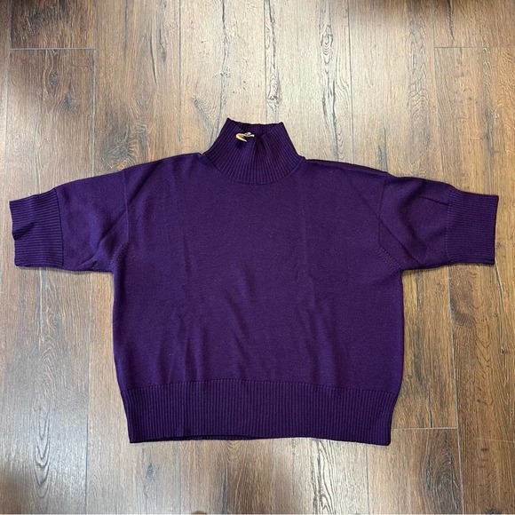Eskander 100% wool ribbed turtle neck sweater in purple SZ O/S - Picture 1 of 6
